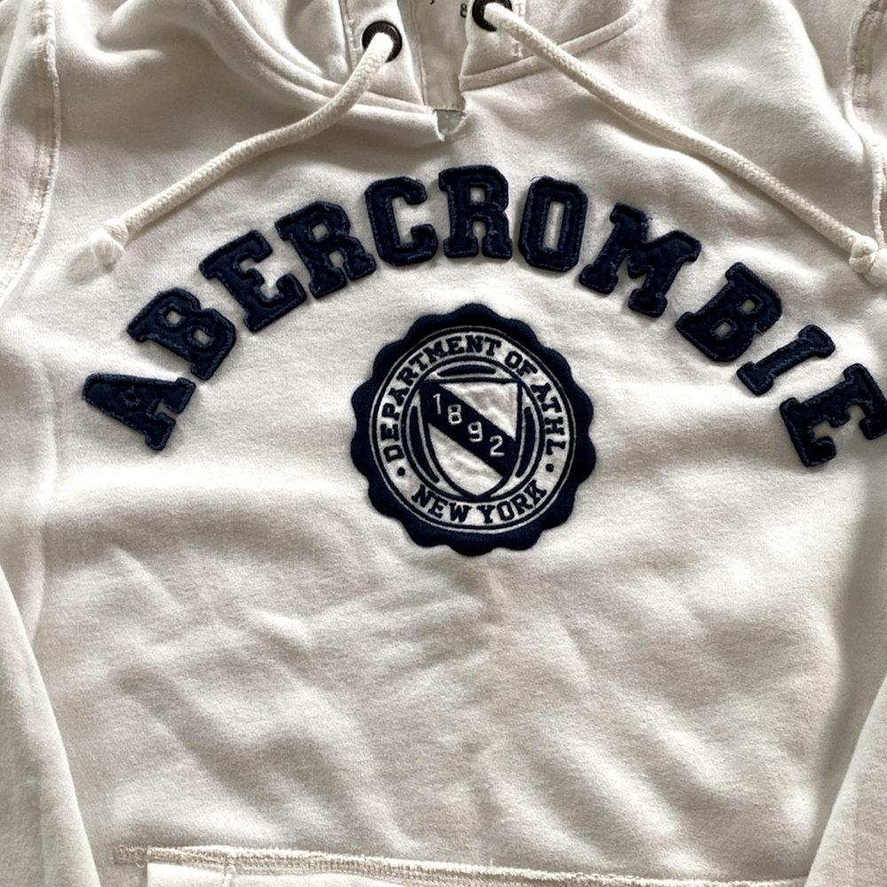 Abercrombie & Fitch Off-White Drawstring Hoodie Sweatshirt - Picture 2 of 9